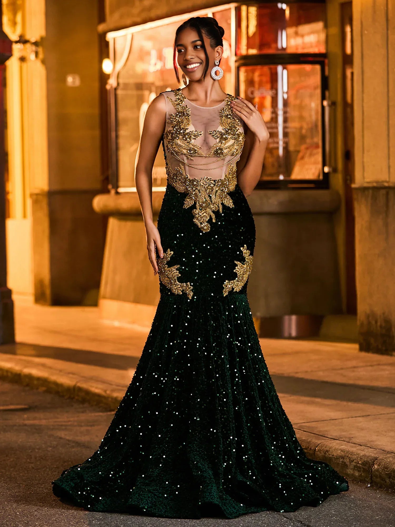 Luxury Trumpet/Mermaid Illusion Neck Sleeveless Zipper Sweep/Brush Train Prom Dress